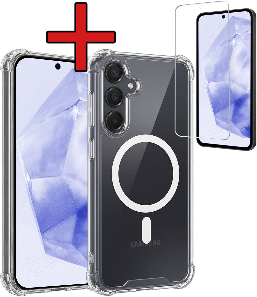 Hoesje - Met Screenprotector - Geschikt voor Samsung Galaxy A35 - Magsafe Compatible - Sterk & Shockproof - Shock Proof Case - Back Cover - Telefoon Hoes - Telefoonhoes - Transparant
