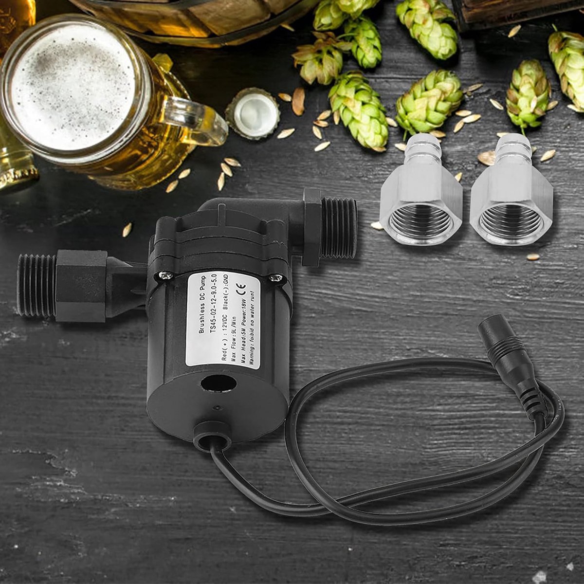 SnelShoppen - Bierpomp, Brouwpomp, Bierdrukpomp, DC 12V 18W Circulatiepomp voor Thuisbrouwen, Brushless Bierpomp met Aansluiting