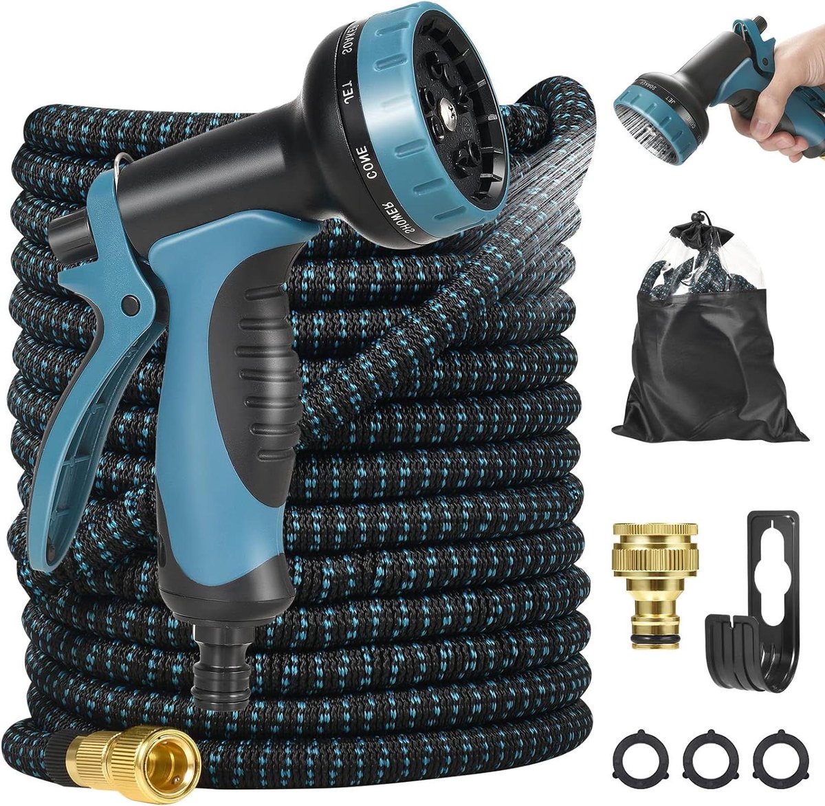 Uittrekbare Tuinslang - Flexibele Slang - Gazon Besproeien - 10 Sproei Functies - 30 Meter - Blauw