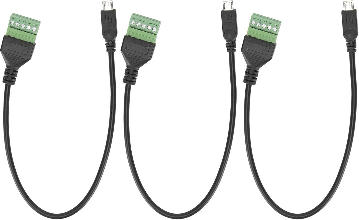 SnelShoppen - Solderless Terminal Plug Adapter Kabel 3x Micro USB 5 Pin Mannelijk naar 5 Pin Schroefconnector voor Thuis en Kantoor