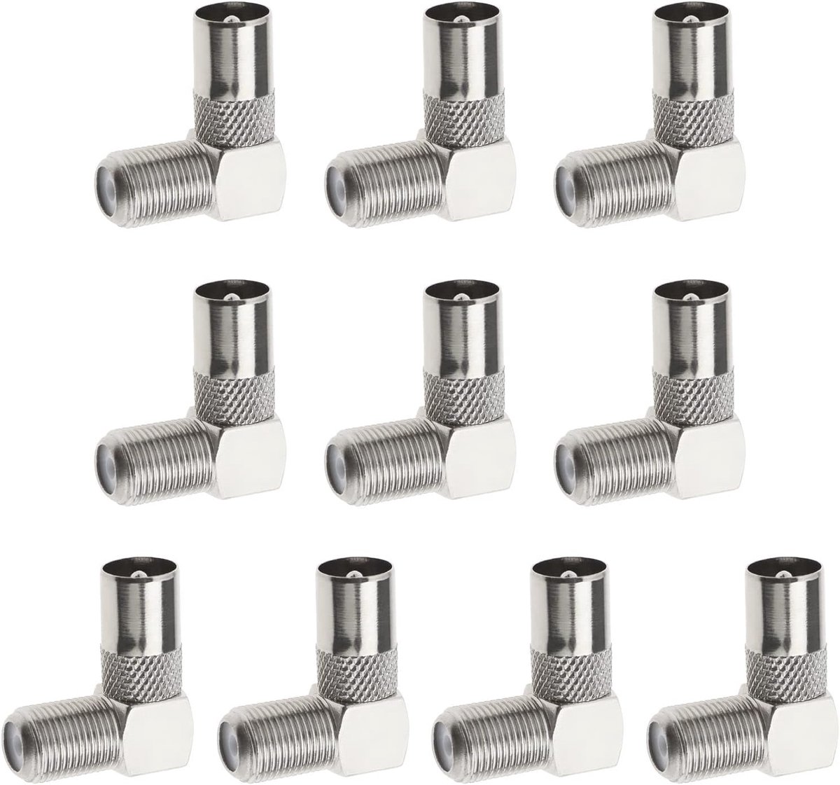 SnelShoppen - 10 Stuks TV Aansluitadapter Coaxiaal Female naar Male 90 Graden Haakse Connector voor Ontvangers, TV's, Set-top Boxen en Radio's
