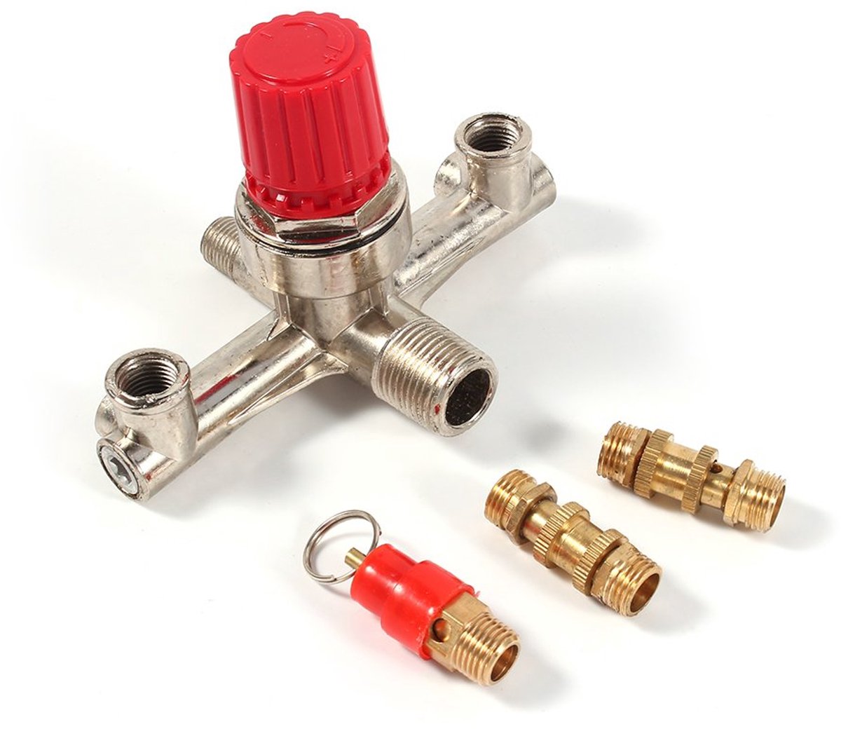 SnelShoppen - Luchtcompressor Drukschakelaar Dubbele Afvoerslang Alloy Luchtcompressor Schakelaar Drukregulator Ventiel Onderdeel - Pistonstructuur, D