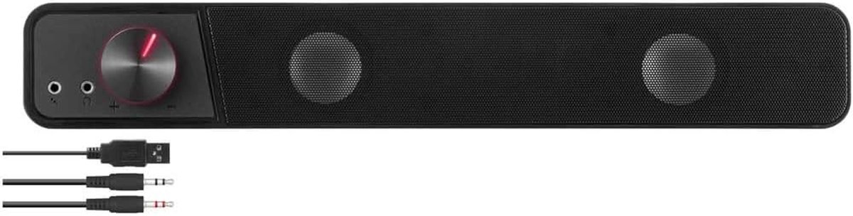 Stereo Soundbar - Compact Geluid - Muziek en Films - Verlichte Volumeknop - 38 cm Breed - Zwart