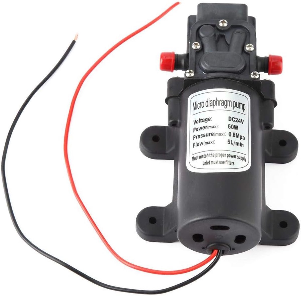 SnelShoppen - Mini Micro Diafragma Pomp 24V 60W, Elektrische Waterpomp met 5 l/m Doorstroomcapaciteit, Compacte Membranepomp voor Tuin, Camping, Huish