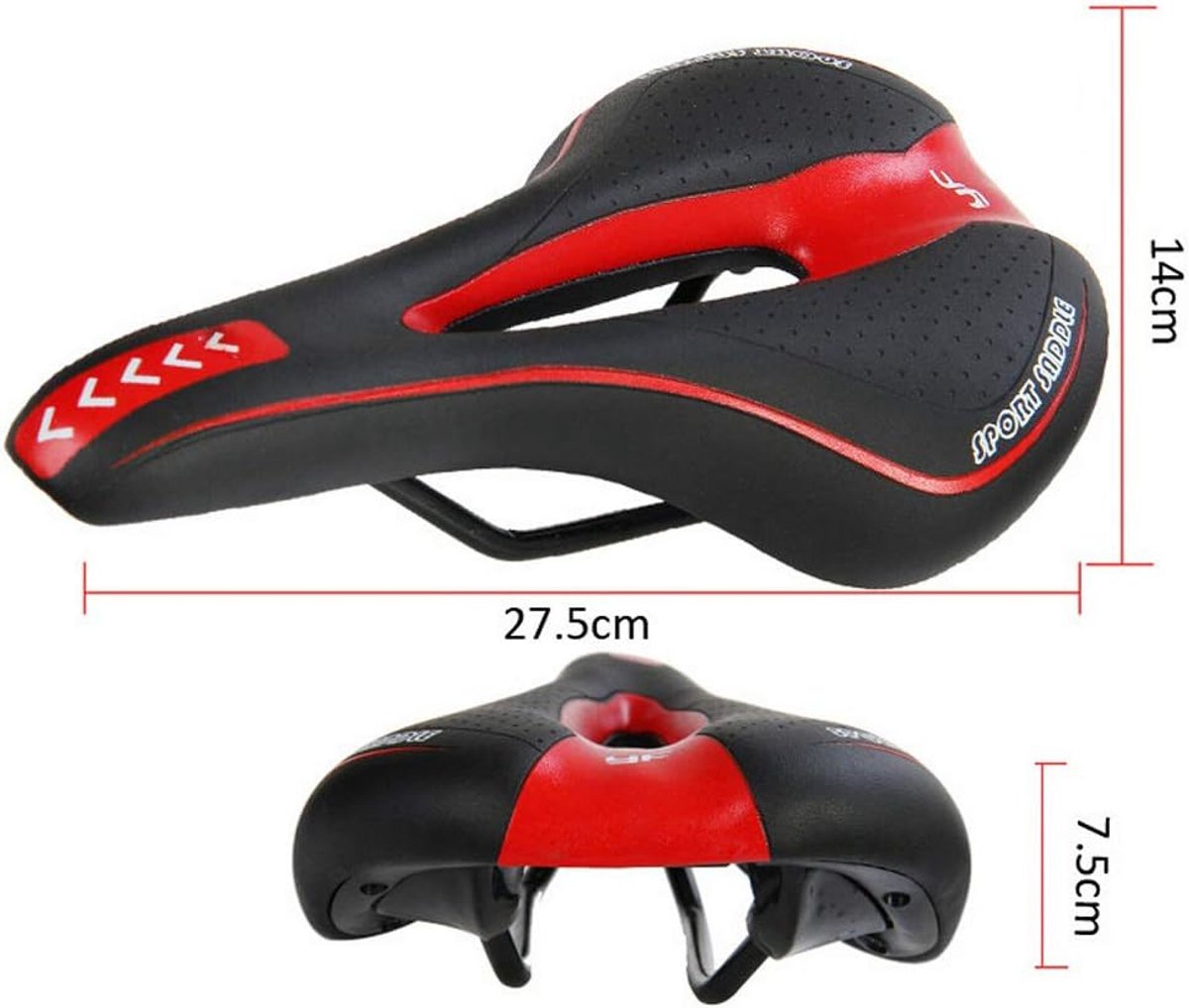 SnelShoppen - Mountainbike Zadel - Fietszadel MTB Zadel met Gel Pad - Comfortabele en Ademend Fietszitje - Rood - Voor Fietsen, Sporten en Recreatie
