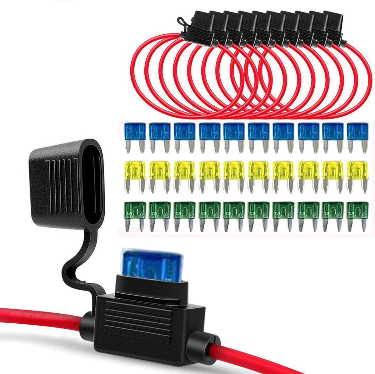 GTIWUNG 10 Pcs Car Fuse Holders with 12AWG Wire for Passenger Car, Truck, Flat Fuse Holder, Waterproof Inline Blade - ShopVlot