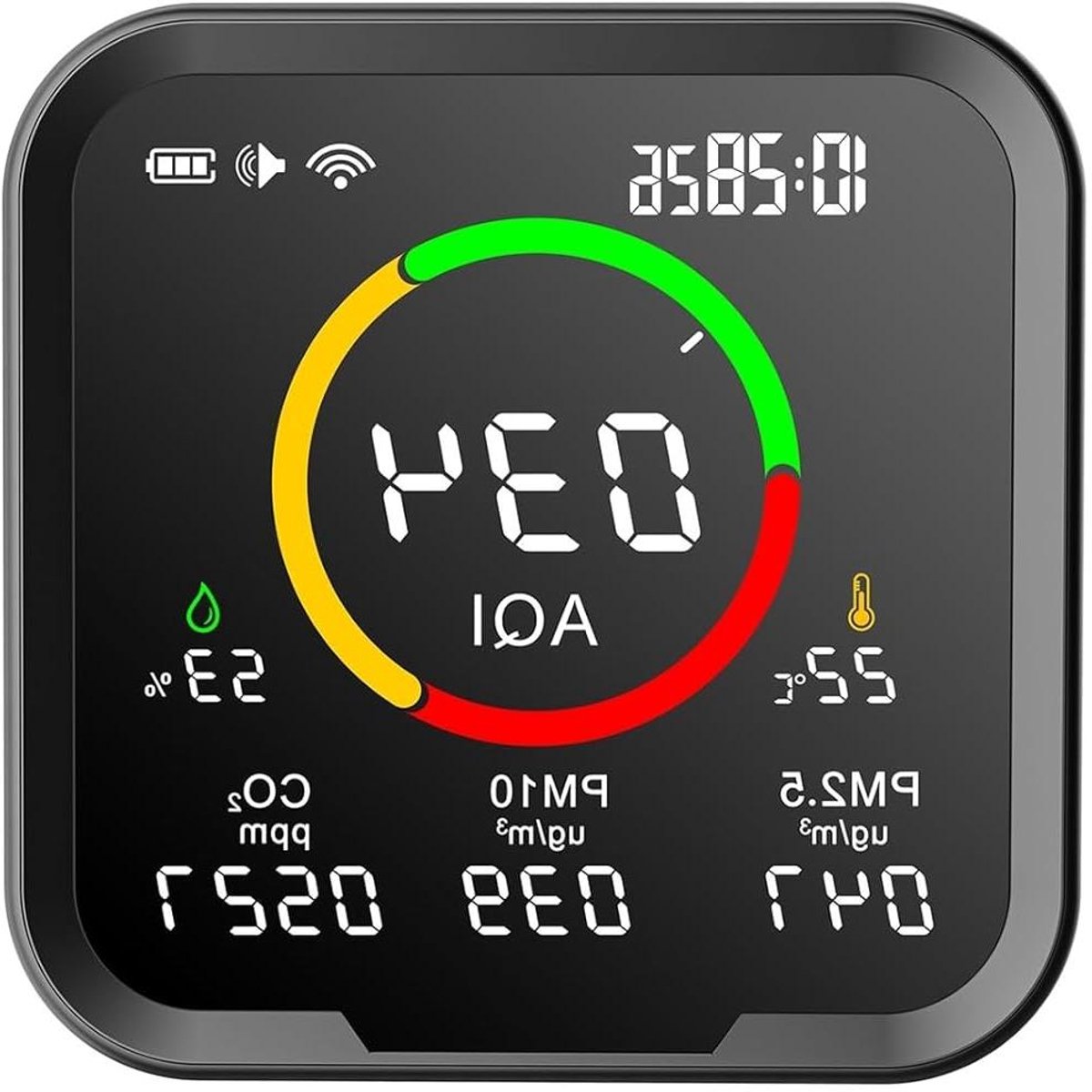 Luchtkwaliteit Monitor - Luchtkwaliteit Detector - Binnenlucht Meten - Multifunctionele Sensoren - 98x90x40mm - Wit
