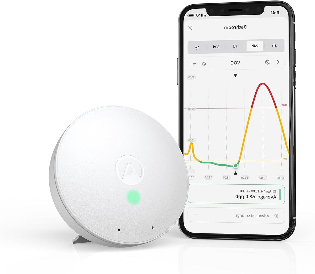 Luchtkwaliteitsmonitor - Binnenlucht sensor - Frisse lucht - Detecteert VOS - Batterij gevoed - Wit