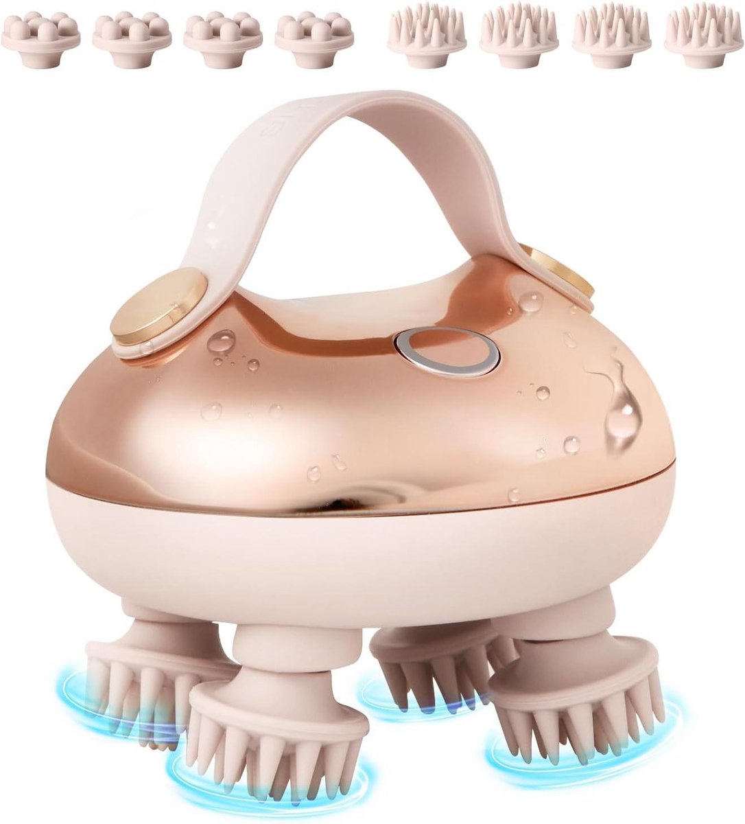 Hoofdhuidmassageapparaat - Elektrische hoofdmassage - Ontspanning en reiniging - IPX7 waterdicht - 8 afneembare koppen - Roze