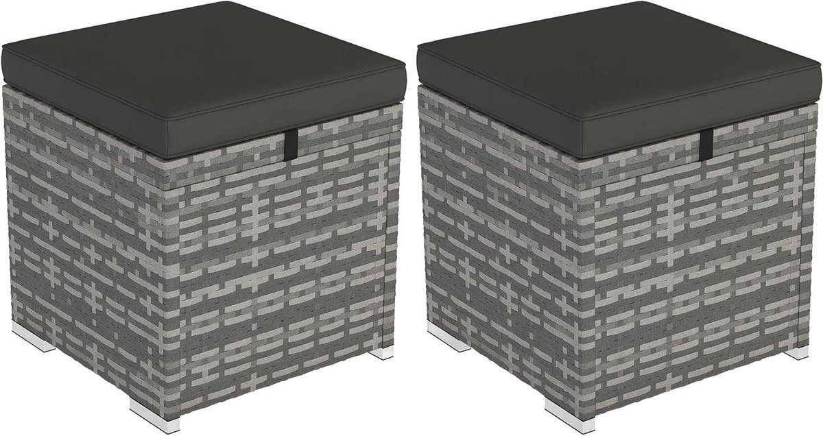 Hocker Set - Buitenbankjes - Terras Ontspanning - Verborgen Opbergruimte - 40x40x41cm - Donkergrijs
