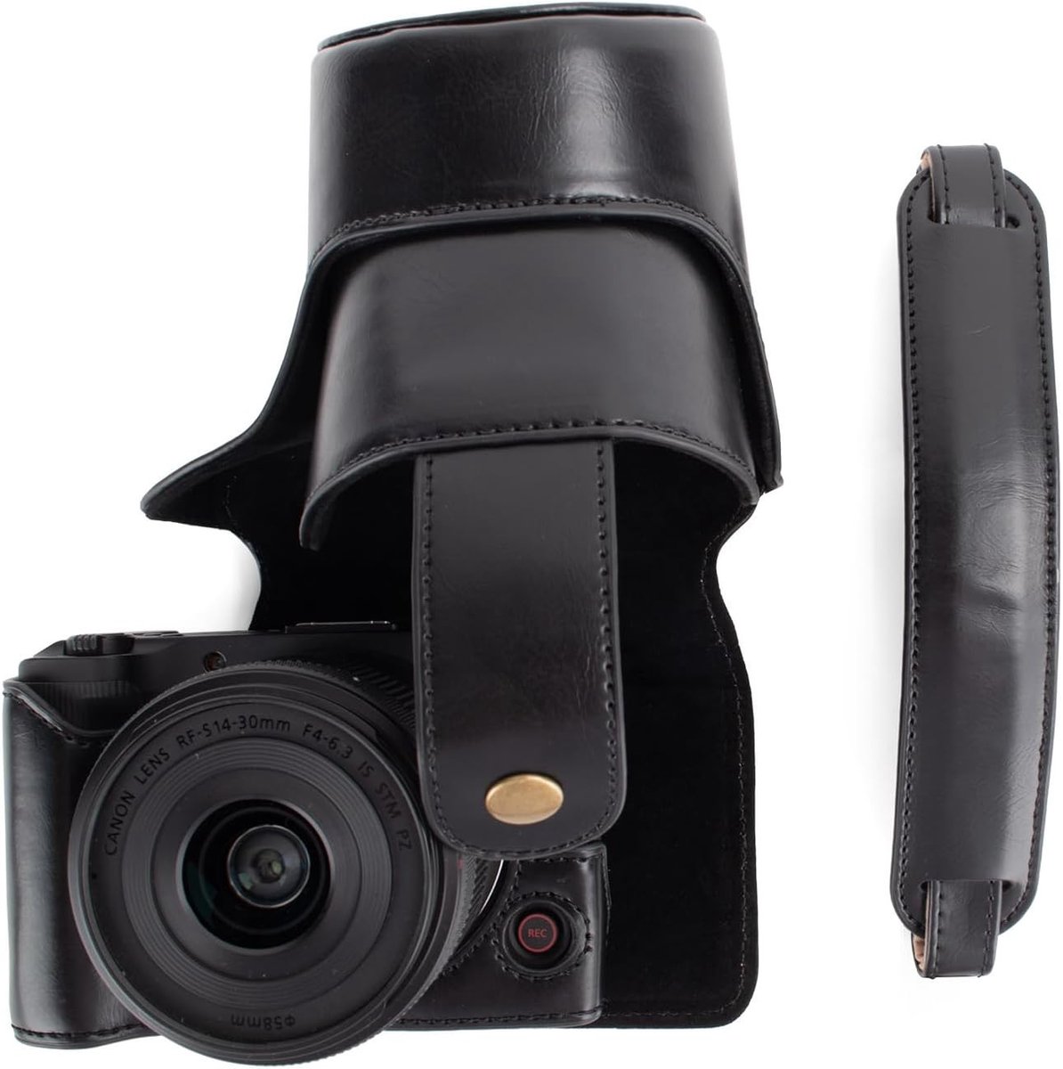 Beschermhoes voor Canon EOS R50 V Digitale Camera van PU Leer met Verstelbare Schouderband en Draagtas, Zwart, Geschikt voor RF-S14-30mm Lens