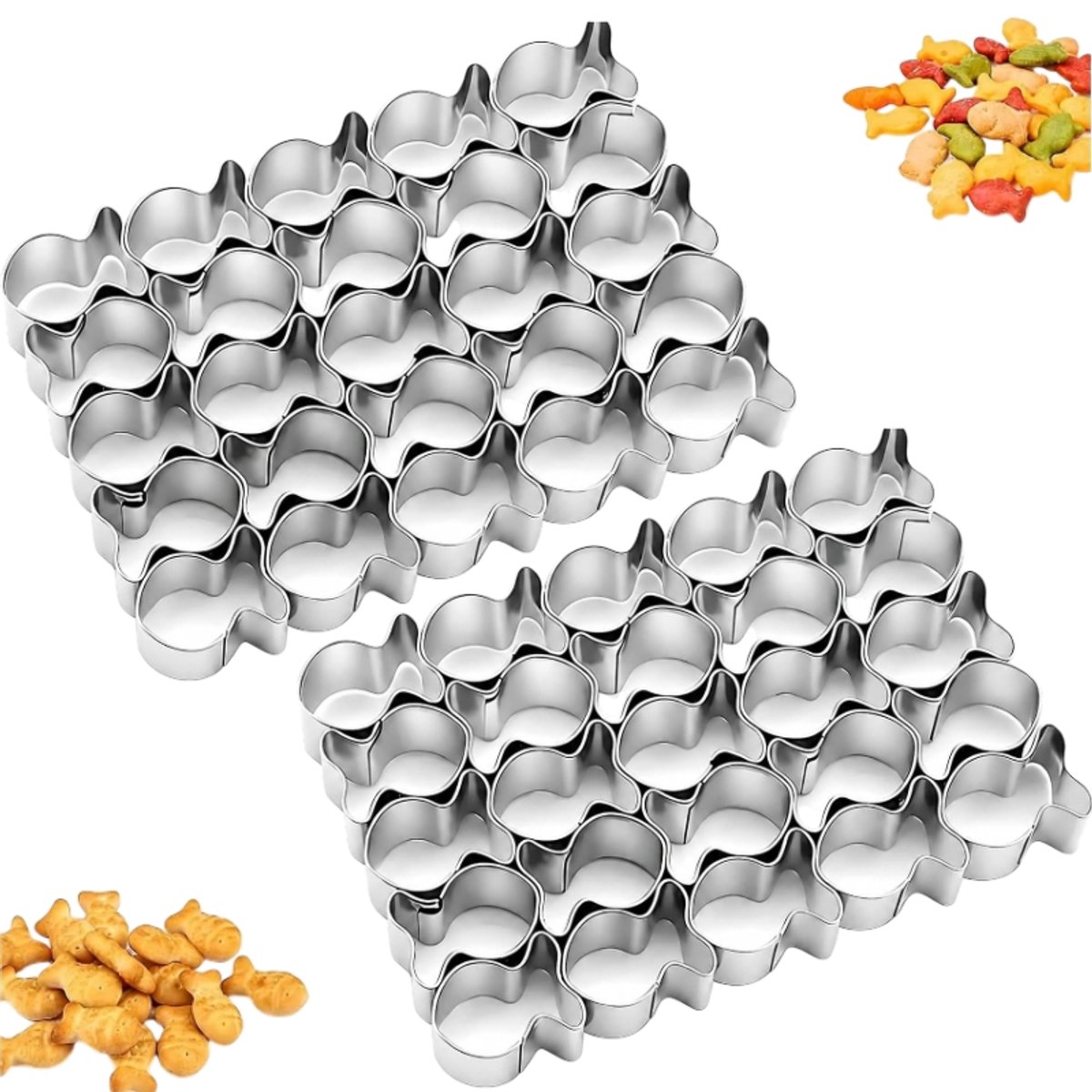 2 stuks-Goudvis koekjesvorm - Mini koekjesvorm - RVS - 25-gaats visvormige koekjesvorm - Bakgereedschap - Geschikt om te bakken - DIY - Zilver - 10*6,6*2 cm - Kleine visjes 2*1,5*2 cm