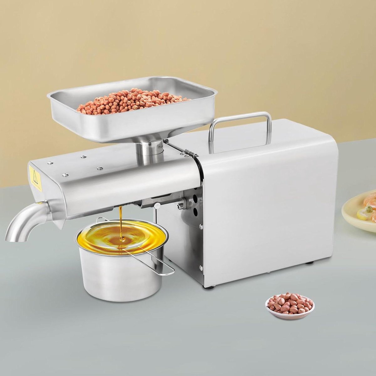 Elektrische Oliepers - Zelf Olie Maken - Gezond Eten - Koud en Warm Persen - 46 x 16 cm - Zilver