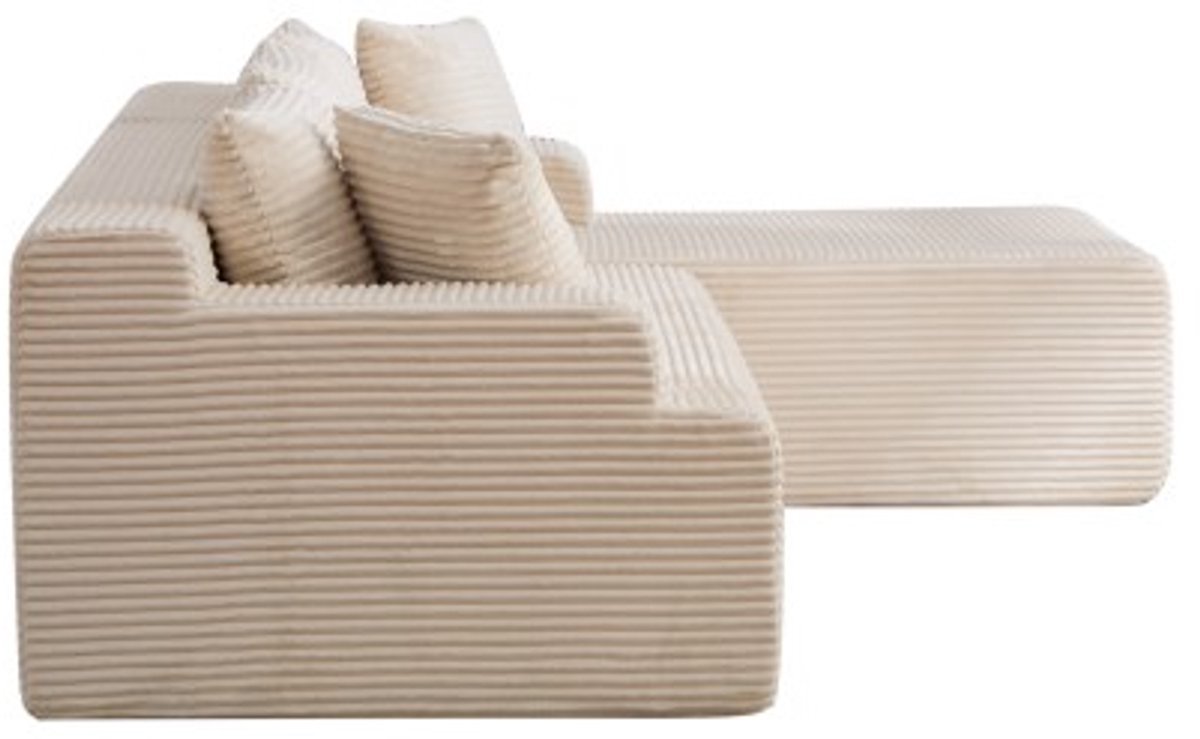 Modulaire compressiebank van chenillestof, gevuld met 30D hoogwaardig veerkrachtig schuim. Gemakkelijk te verplaatsen en voorzien van een antislipvoet, ideaal voor woonkamers en andere ruimtes. BEIGE，L-zetel,Chaise longue - Zetel met slaapgedeelte