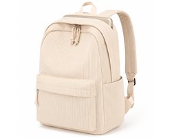 Ribfluweel Schoolrugzak voor Tieners en Dames - Grote Vrijetijds Rugzak voor 15.6 Inch Laptop - Lichte Schoudertas voor Middelbare School en Reizen - Beige