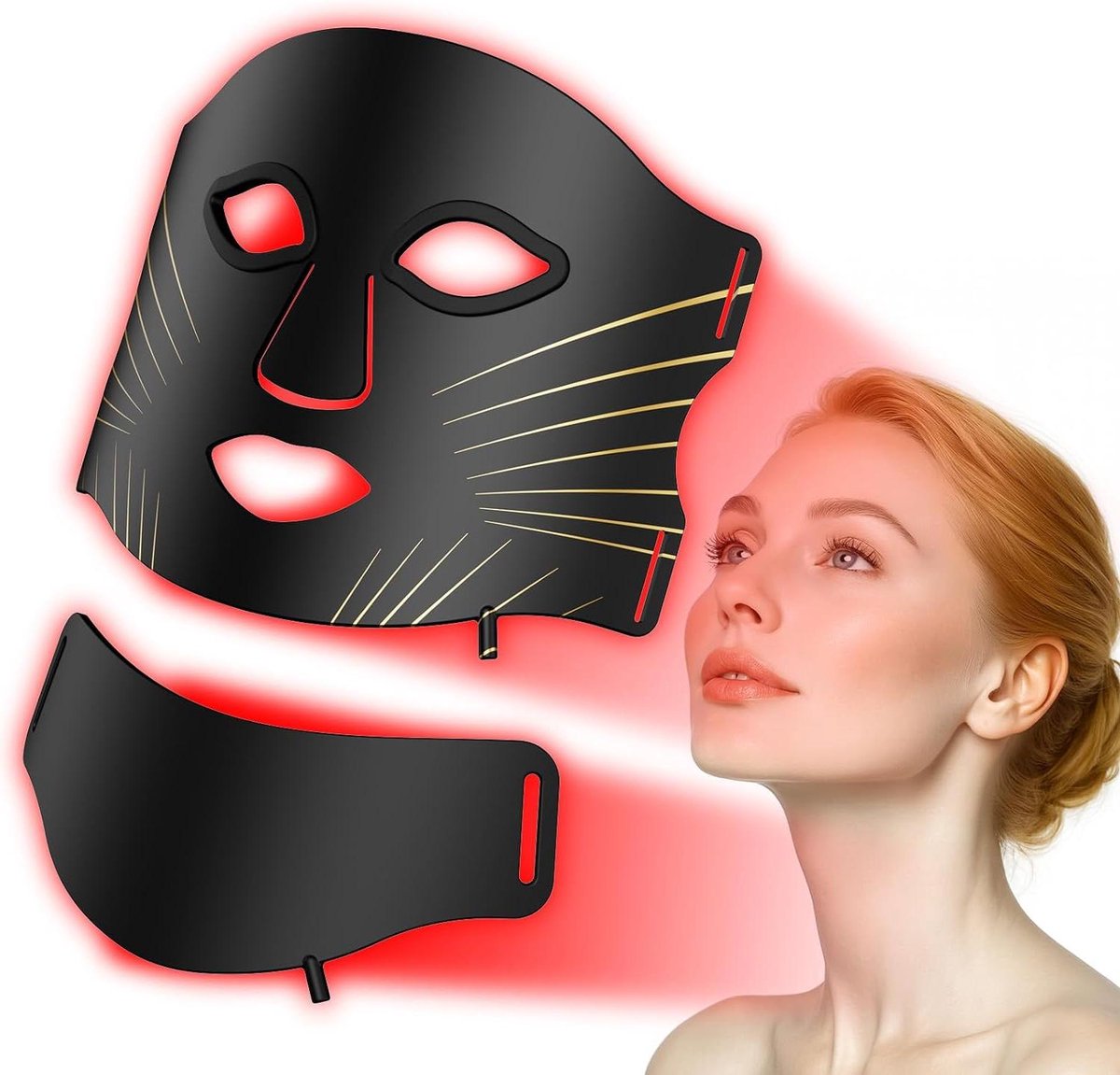 Gezichtsmasker Hals - Lichttherapie Masker - Huidverjonging Thuis - 7 Kleuren 5 Niveaus - 309 Lamp Kralen - Wit