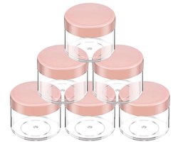 Beauticom 60 gram/60 ml (2 oz) ronde, doorzichtige, lekvrije containerpotten met blauwe deksels voor op reis, opslag, make-up, cosmetische lotion, scrubs, crèmes, oliën, zalven, zalven (6 potten)