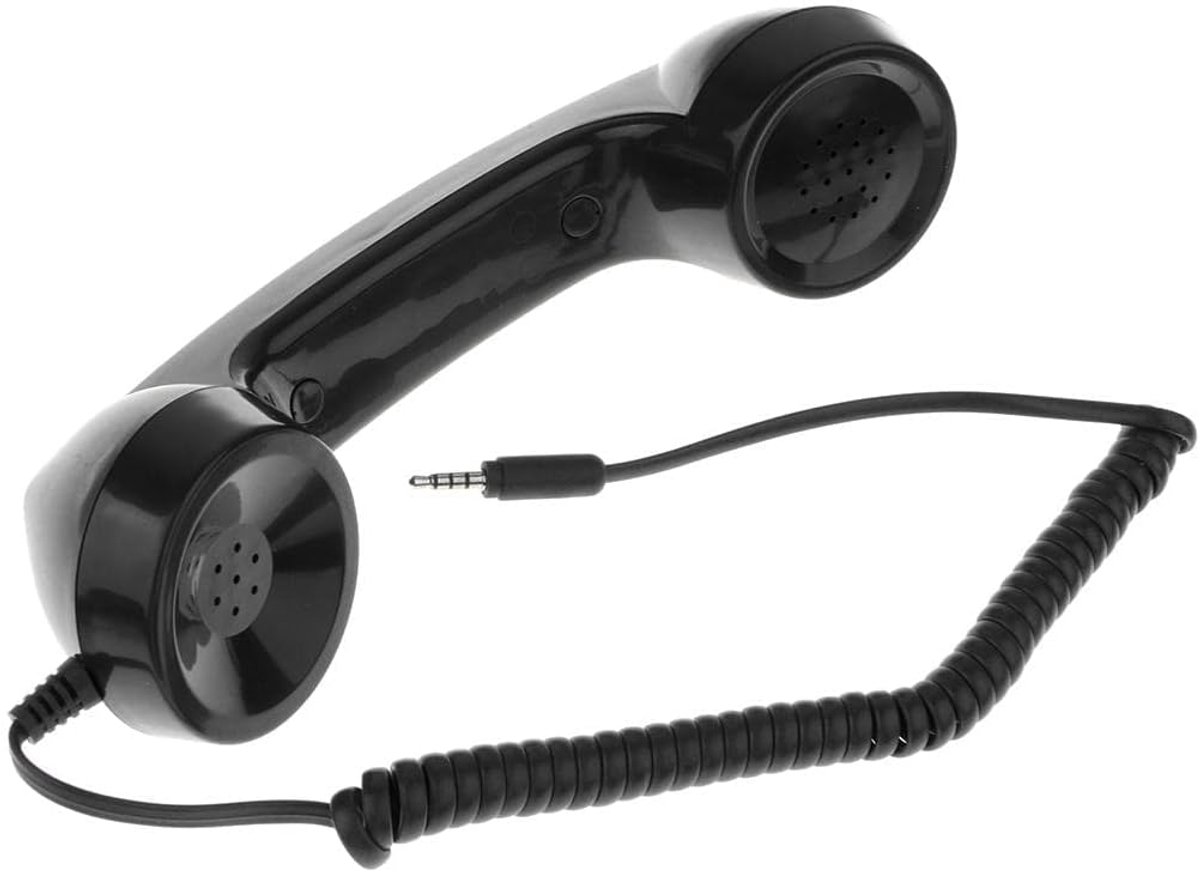 SnelShoppen - Retro 3.5mm Telefoon Ontvanger met Microfoon - Duurzaam en Stralingsvrij - Geschikt voor Smartphones en Tablets - Glanzend Zwart