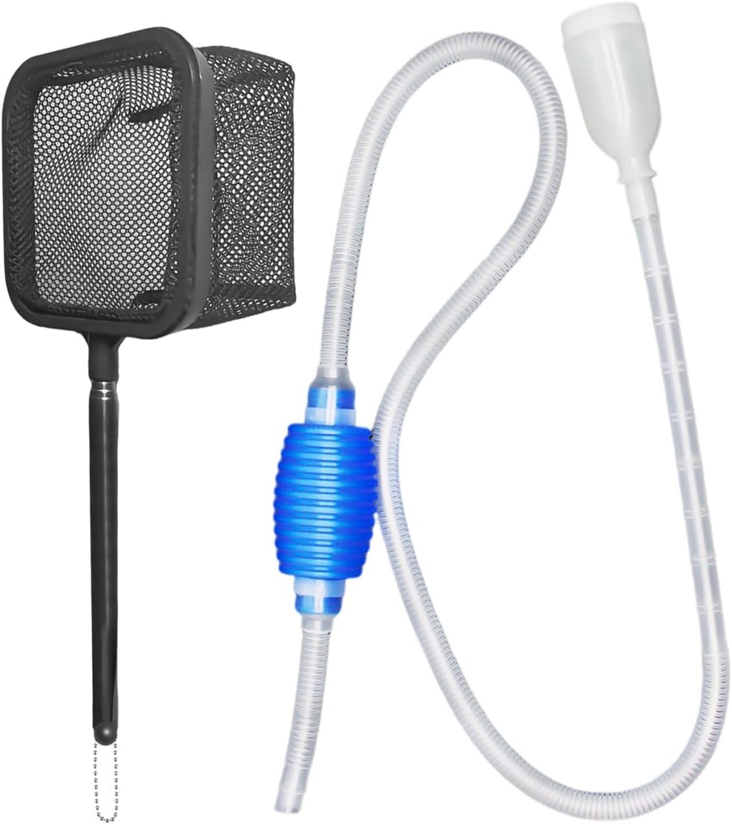 Waterpomp voor aquaria 1,4 m - zwarte telescopische uitvoering - voor waterverversing - inclusief visnet - ShopVlot