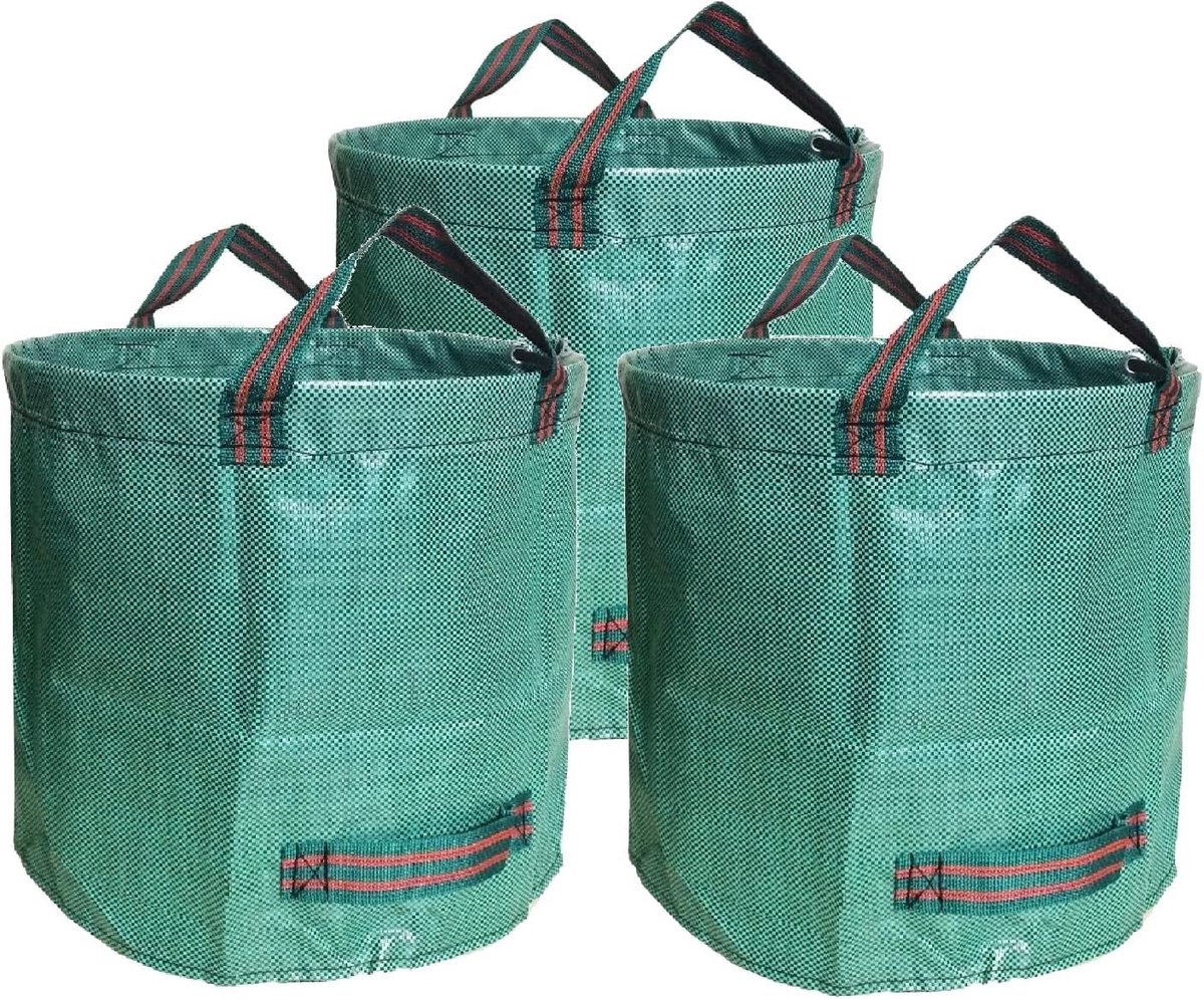 SnelShoppen - 3 x 272 liter Tuinafvalzakken, Robuuste Afvalzakken van Polypropyleen, Groene Tuinzakken voor Tuin, Camping en Verhuizing