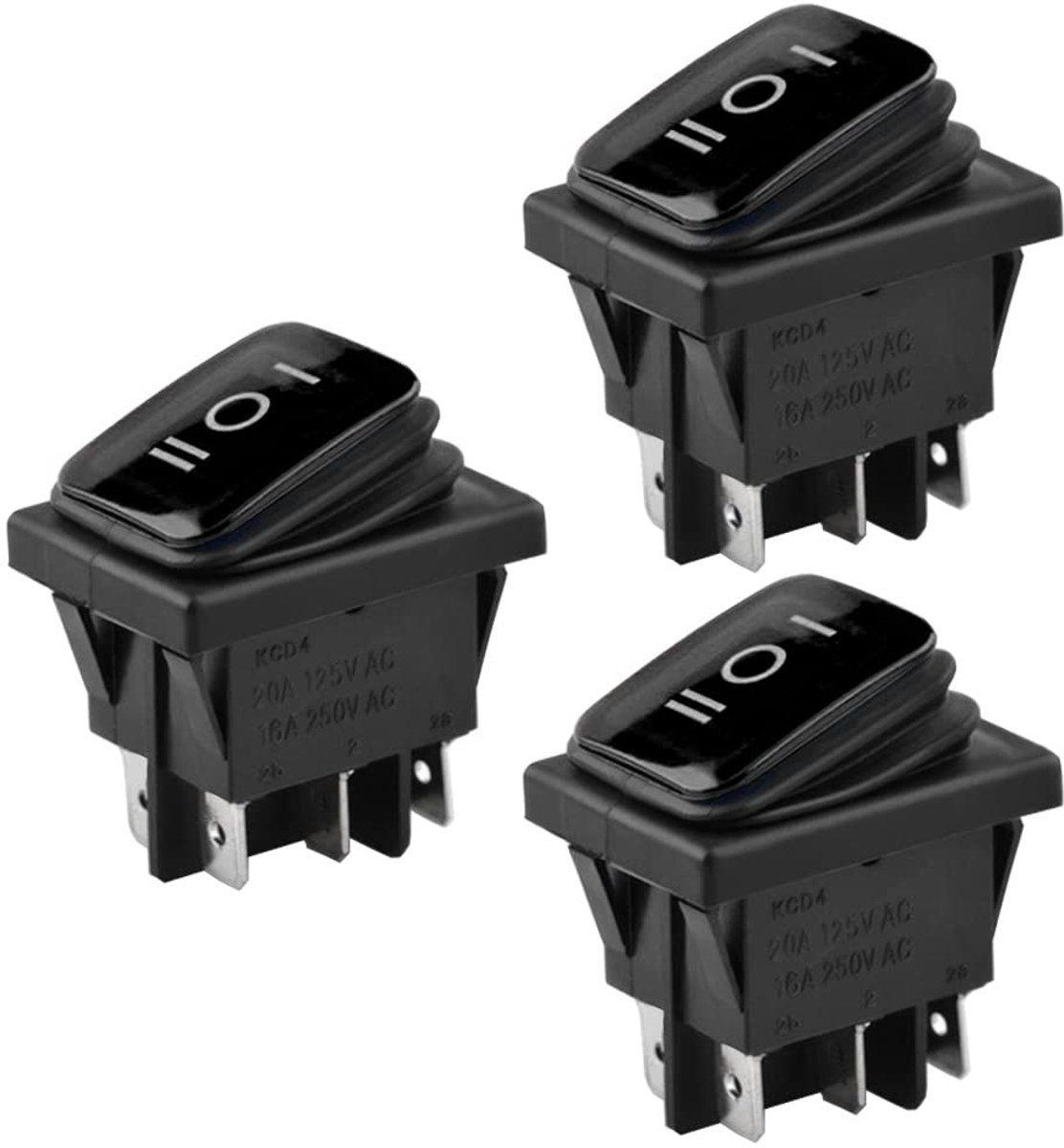 SnelShoppen - 3 Stuks Ronde Rockerschakelaar voor Auto, Zwart, 16 A/250 V, 20 A/125 V, Waterdicht, 6-Pins Aan/Uit Schakelaar, Koppelschakelaar voor Au