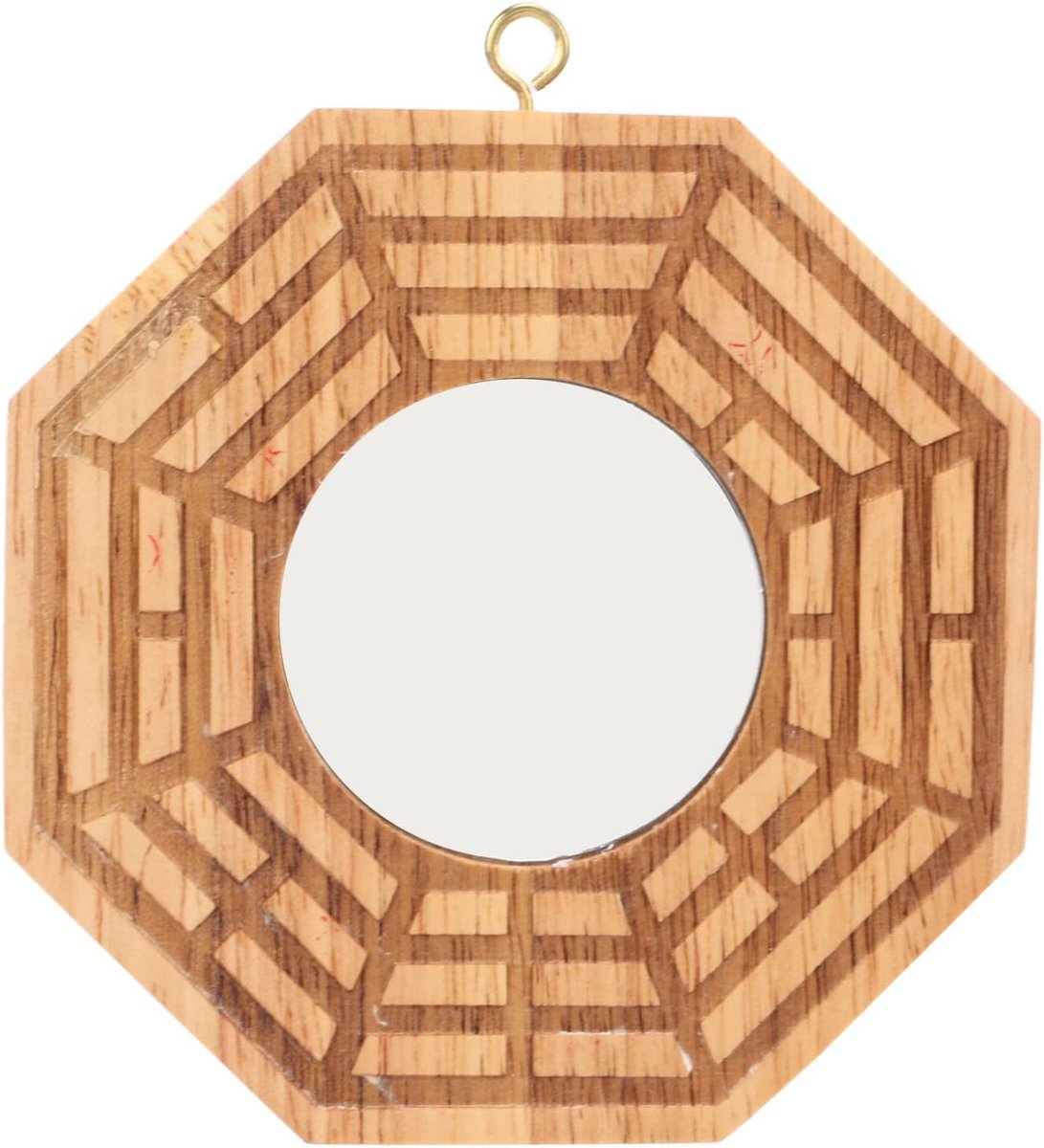 SnelShoppen - Bagua Spiegel Houten Concaaf Spiegel voor Geluk, Rijkdom, Buiten Deur Decoratie, Elegante Hout Materialen, Positieve Energie, Interieur
