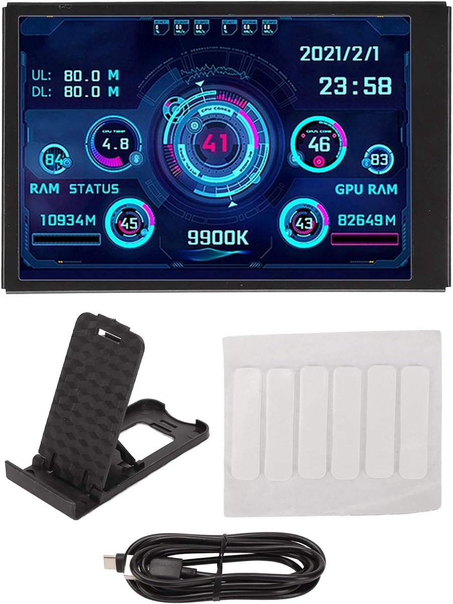 SnelShoppen - 3.5" Computer Temperatuurmonitor, PC Temperatuurweergave Real-Time Data, USB TYPEC, IPS Full View Scherm, Energiezuinig, Zwart