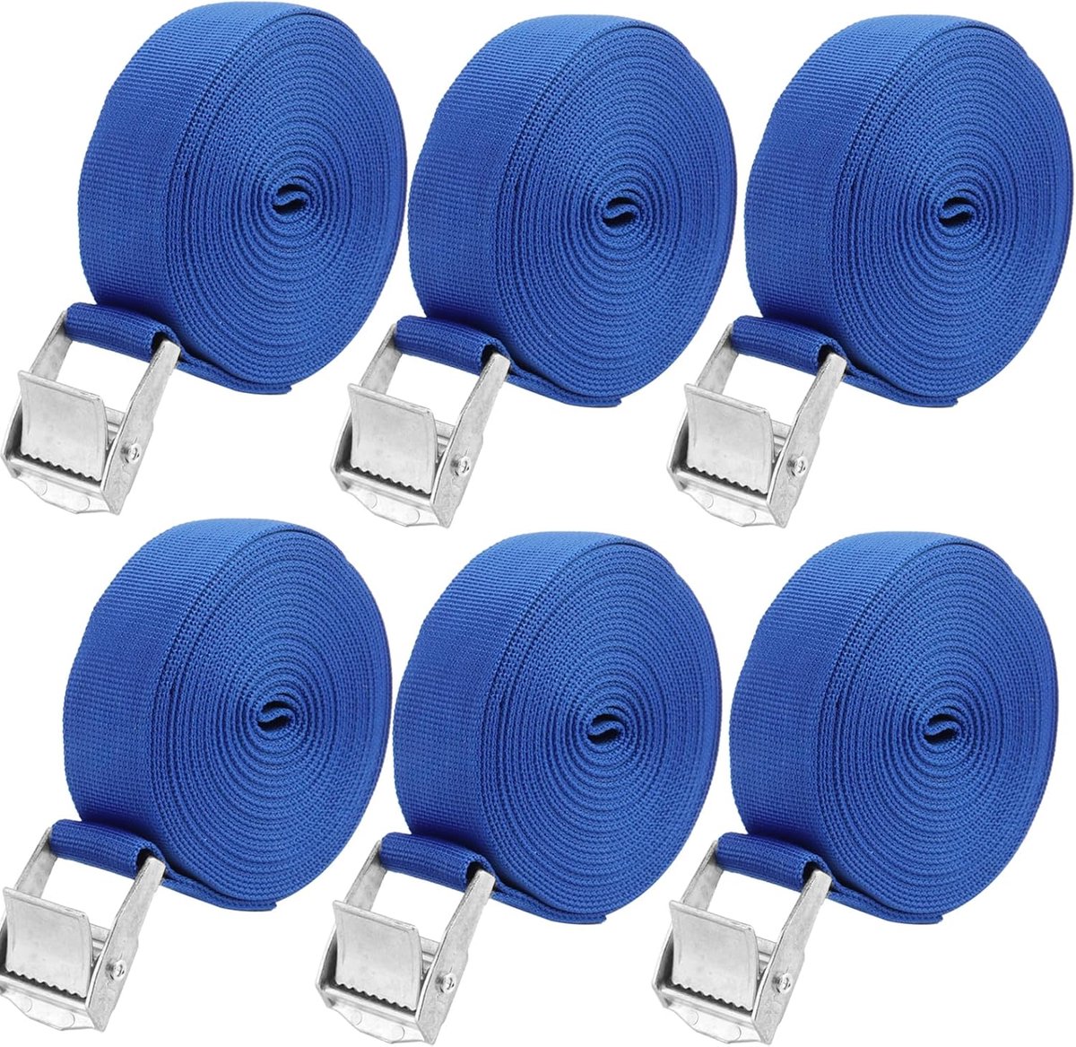 SnelShoppen - 6 Stuks 5m x 25mm Tension Straps, Verstelbare Heavy Duty Lashing Straps voor Fietsdrager, Cargo Trailer, Auto Bagage, Blauw