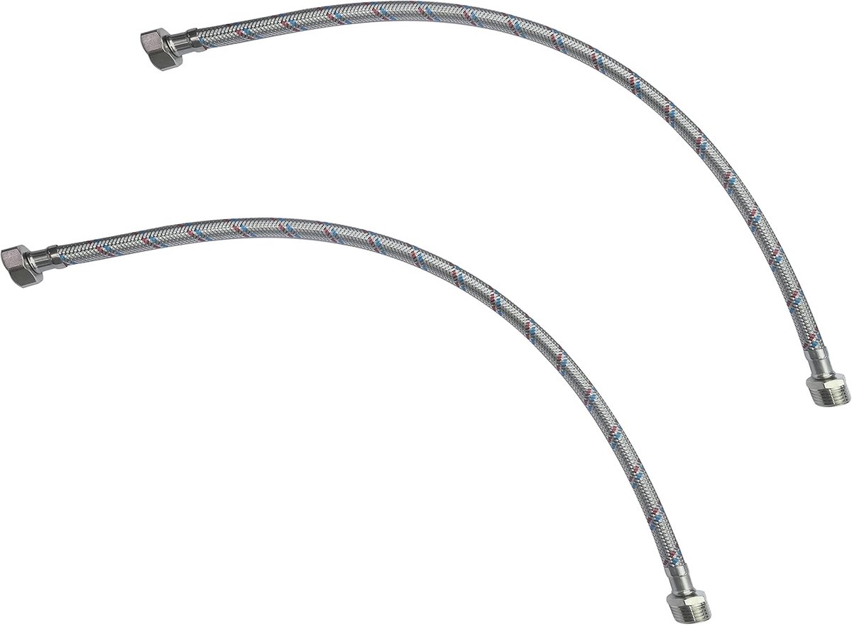 SnelShoppen - Set van 2 Flexibele Aansluitslangen 500 mm - 1/2 inch Mannelijk/Vrouwelijk - Voor Keuken, Badkamer, Verwarmer - RVS Gevlochten