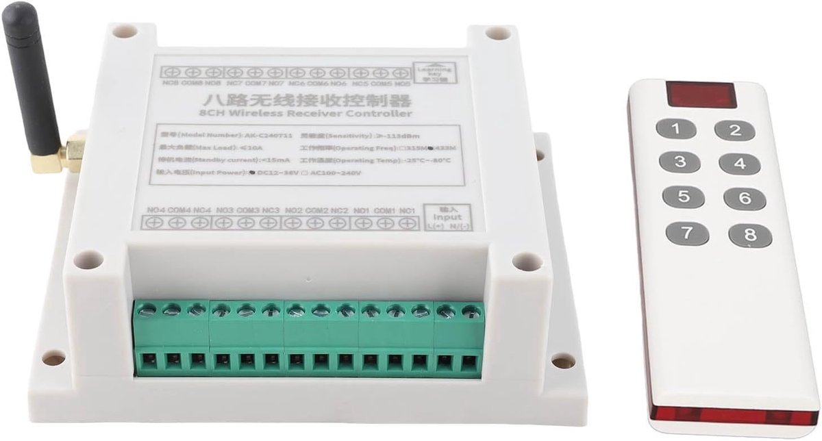 SnelShoppen - 8-Kanaals Relay Schakelmodule voor Draadloze Besturing van Huishoudelijke, Agrarische en Industriële Apparaten