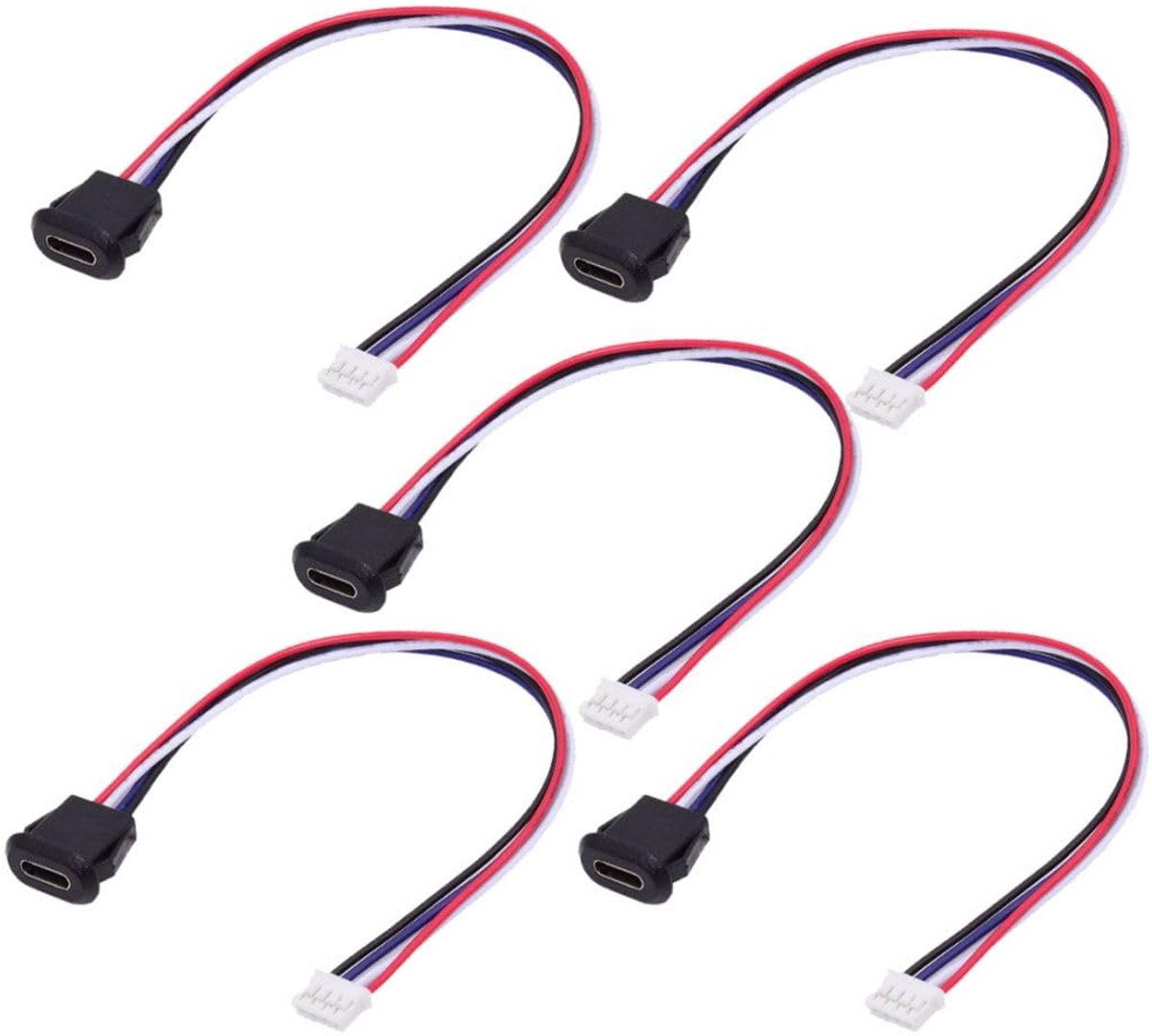 SnelShoppen - 5 Stuks 2mm Pitch 4 Pin naar USB C DC 5V 3A Oplaadkabels Adapter Set voor Lampen, Speelgoed en Elektrische Apparaten