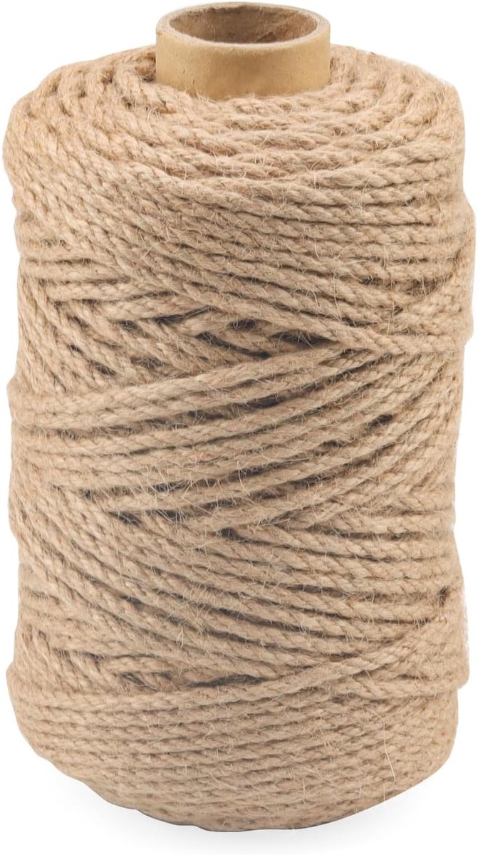 SnelShoppen - 100m x 4mm Natuurlijk Jute Touw, Gedraaid Henneptouw, Stevig Jute Koord voor Krabpaal, Touwtrekken, Bagage Touw, Tuin en Doe-Het-Zelf Pr