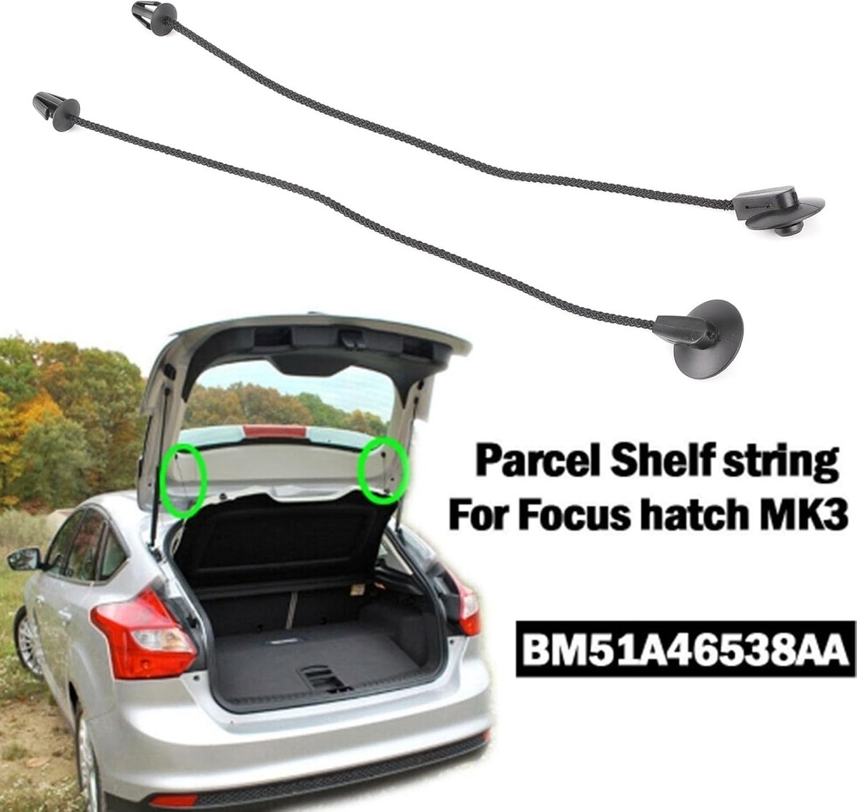 SnelShoppen - 2Pcs Verpakkingsplank Bevestigingskoord Spanband Strik, Voor Ford Focus MK3 2012-2017, Hoogwaardige Nylon en Kunststof, Robuust en Duurz