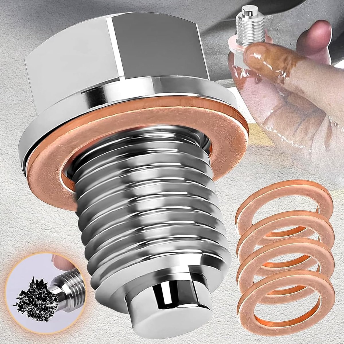 1 Piece Oil Drain Plug, Magnetic Oil Drain Plug M14 x 1.5, Pan Made of Return Drain Plug Adapter with Seals, Magnetic - ShopVlot