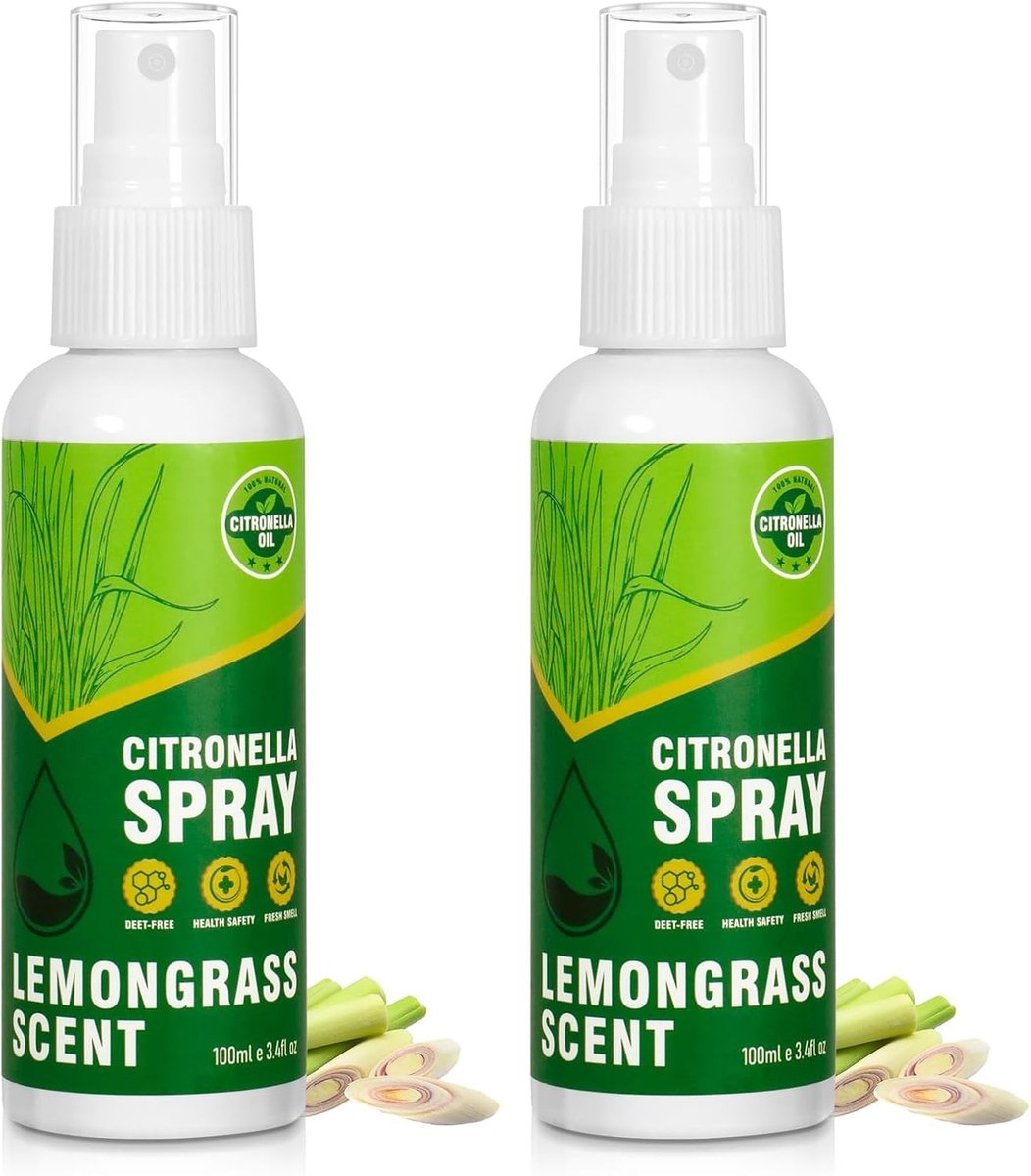 Citronella Geur Spray voor een Frisse Sfeer | Set van 2 x 100 ml Verstuivers voor Thuis en Buiten