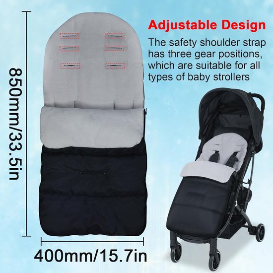 Baby Voetenzak - Wandelwagen Accessoire - Warm en Droog - Waterdicht Winddicht - 88 x 40 cm - Grijs — afbeelding 5
