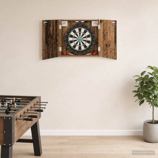 vidaXL - Dartbord - Kabinet - Oud - hout - 56 - x - 12 - x - 53,5 - cm - Bewerkt - hout van vidaXL — afbeelding 4