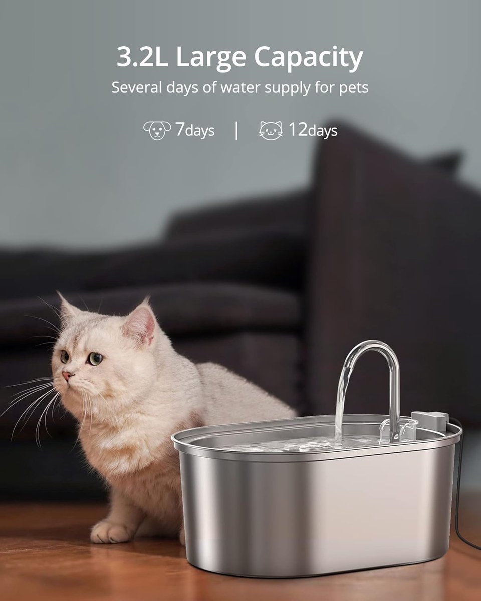 YAGXIG Cat Waterfontein - 3,2L roestvrij staal - Ultrastille werking (≤25 dB) - BPA-vrij - Viertrapsfiltratie - USB-voeding
