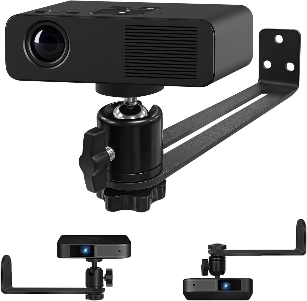 SnelShoppen - Projector Mount, Wandbeugel voor Projector, 360° Rotatie Projector Steun, Verstelbare Metalen Projector Houder met Universele 1/4 Inch D