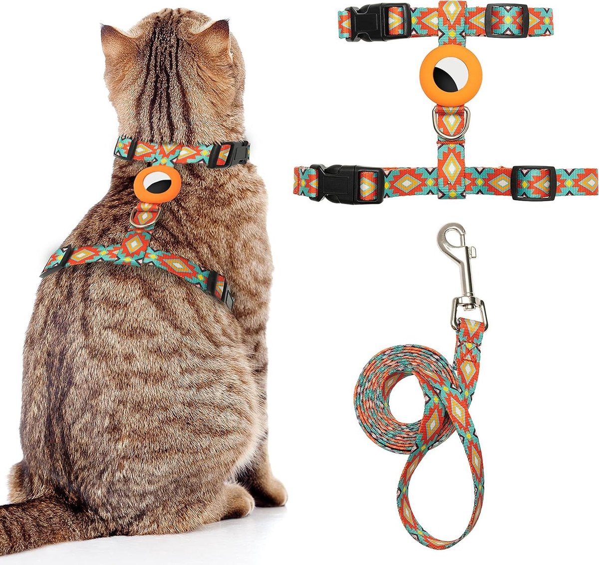 Kattenharnas en Riem - Veiligheidsharnas Kat - Buiten Avonturen - Met Airtag Houder - Verstelbaar - Schattig Print