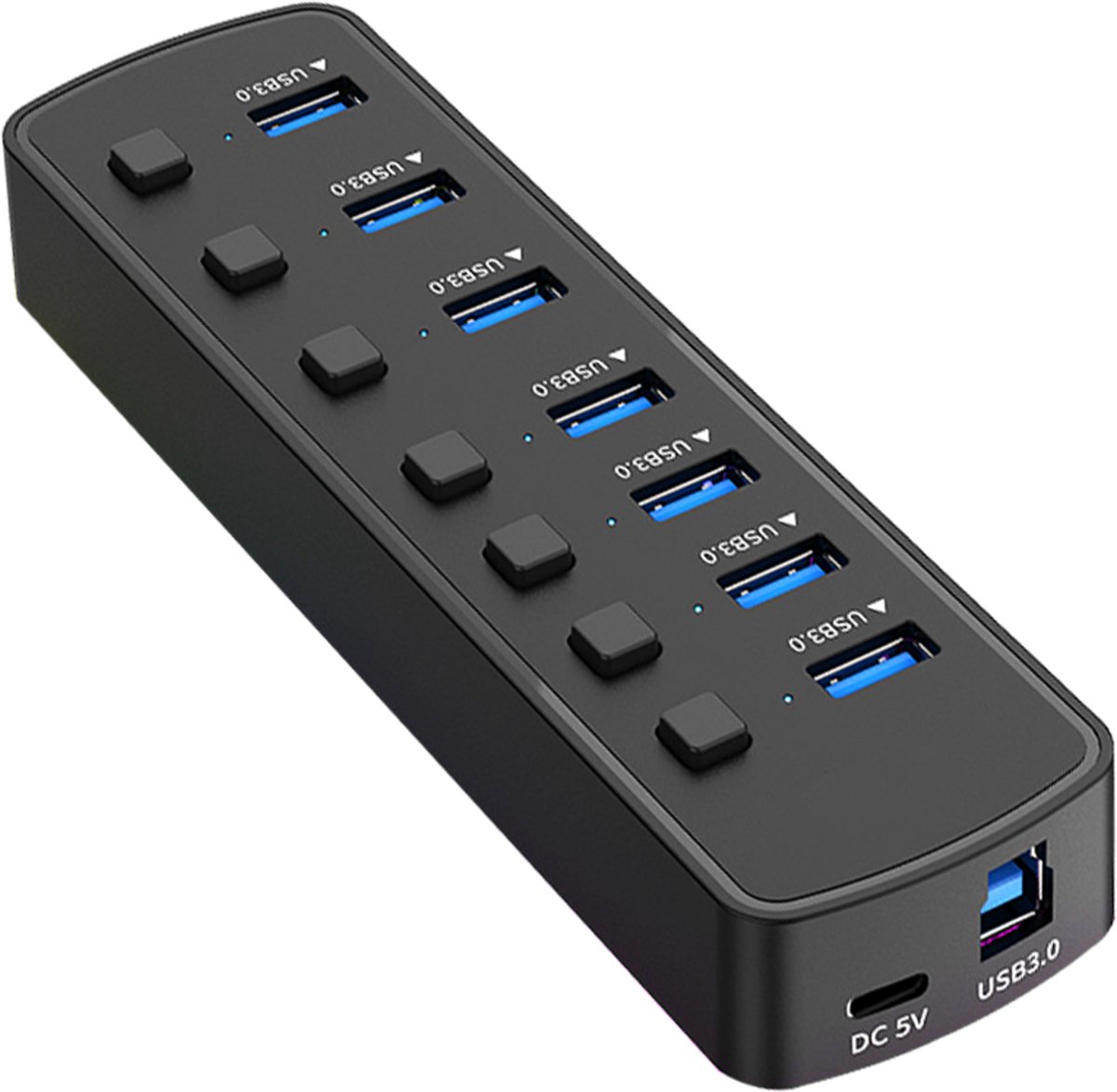 7-in-1 USB-C-hub - USB-hub - 7 USB 3.0-poorten - USB-splitter - Maximale overdrachtssnelheid 5 Gbps - Plug and play - PC-converter - Met RGB-ledverlichting - Zwart