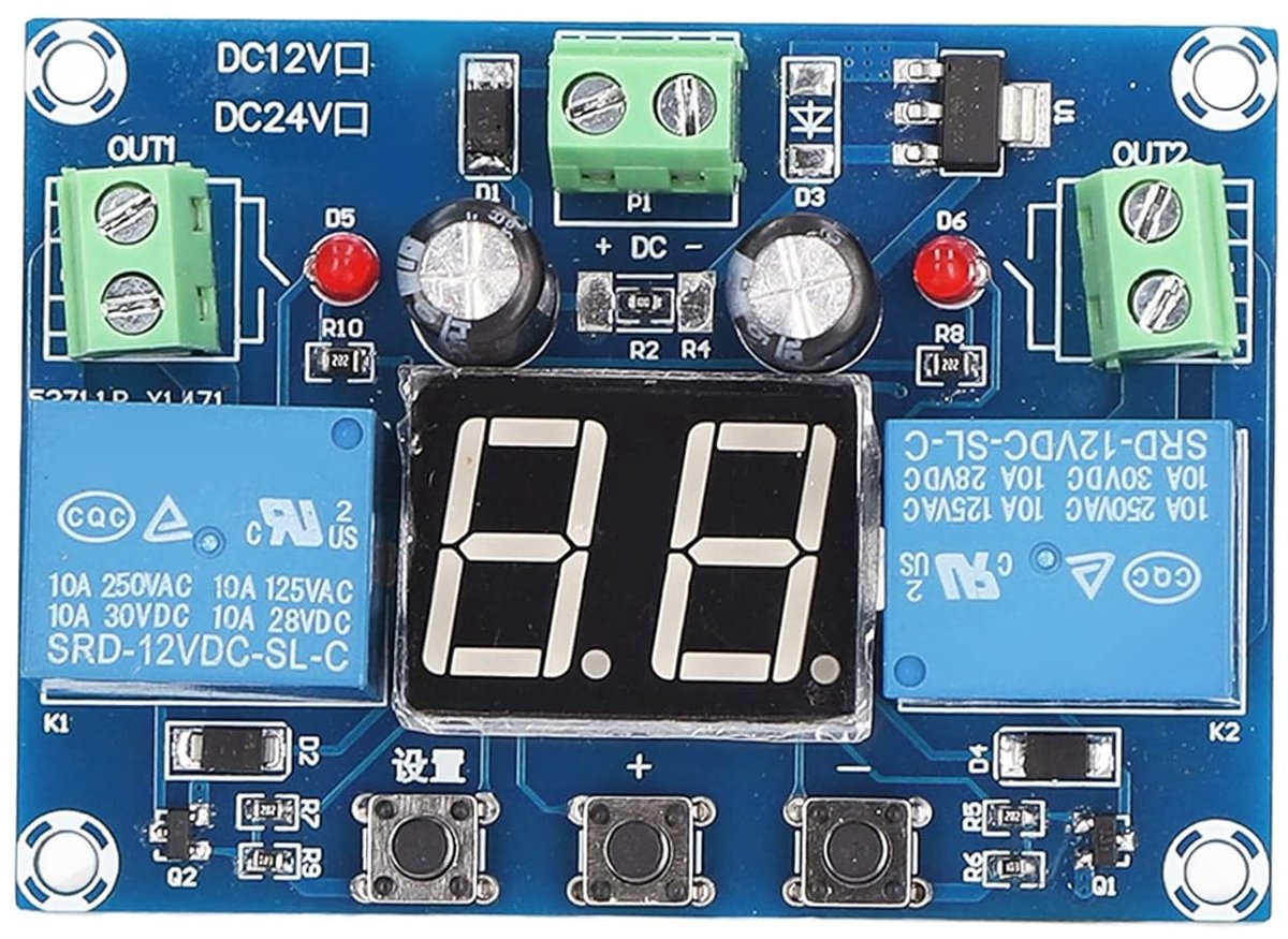 SnelShoppen - Timerrelaismodule 0-99 Seconden Cyclische Oscillatie Schakelmodule 2-kanaals DC 12V voor Motoren, Lampen, LED-Lichtbalken en Waterpompen