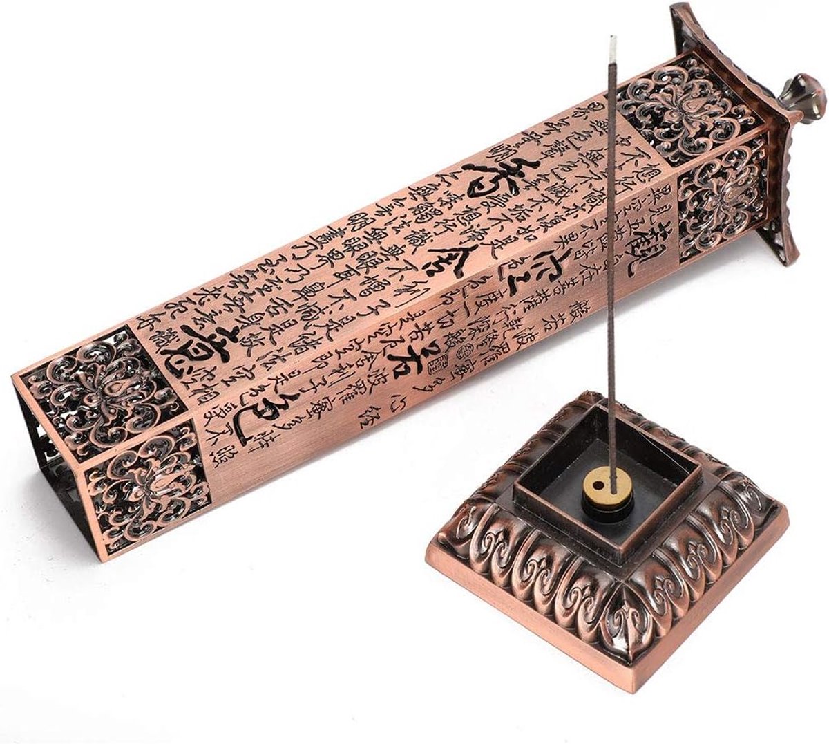 SnelShoppen - Incense Burner, Brandershouder voor Wierook, Rode Koper Verticale Hart Soetra Ambacht Decoratie voor Theekamer, Meditatie en Yoga