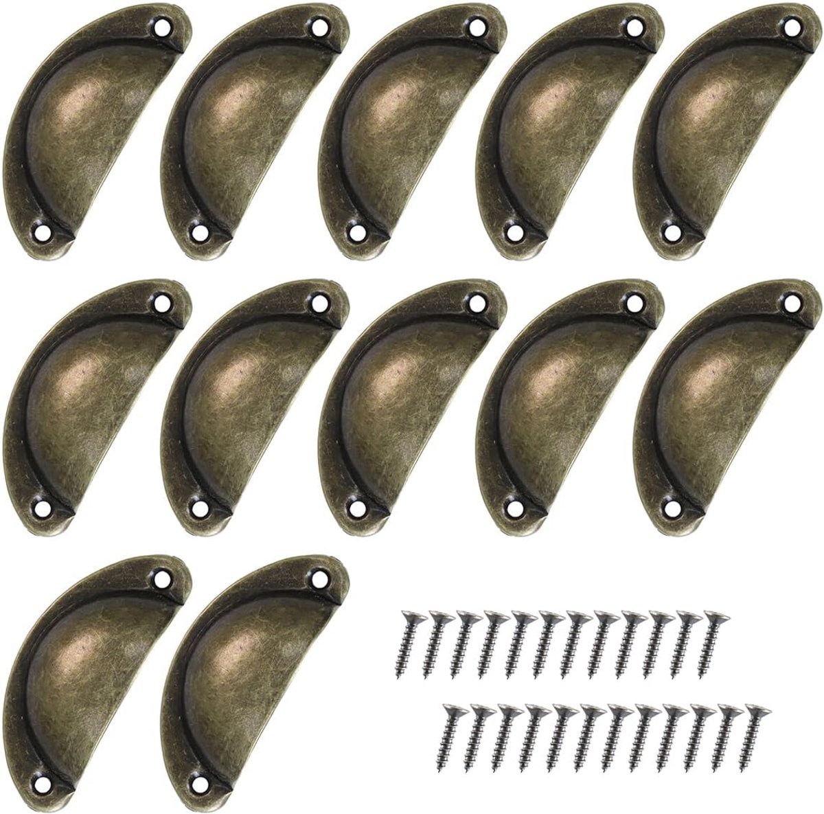 Set of 12 Antique Shell Handles Vintage Bronze Cabinet Handles Furniture Handle Semicircle with Screws for Kitchen - ShopVlot