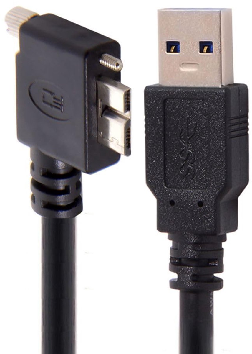 SnelShoppen - USB 3.0 naar USB 3.0 Micro-B Gegevenskabel met Schroefbevestiging voor Industrieel Camera 90 Graden Links Hoek 1.2M