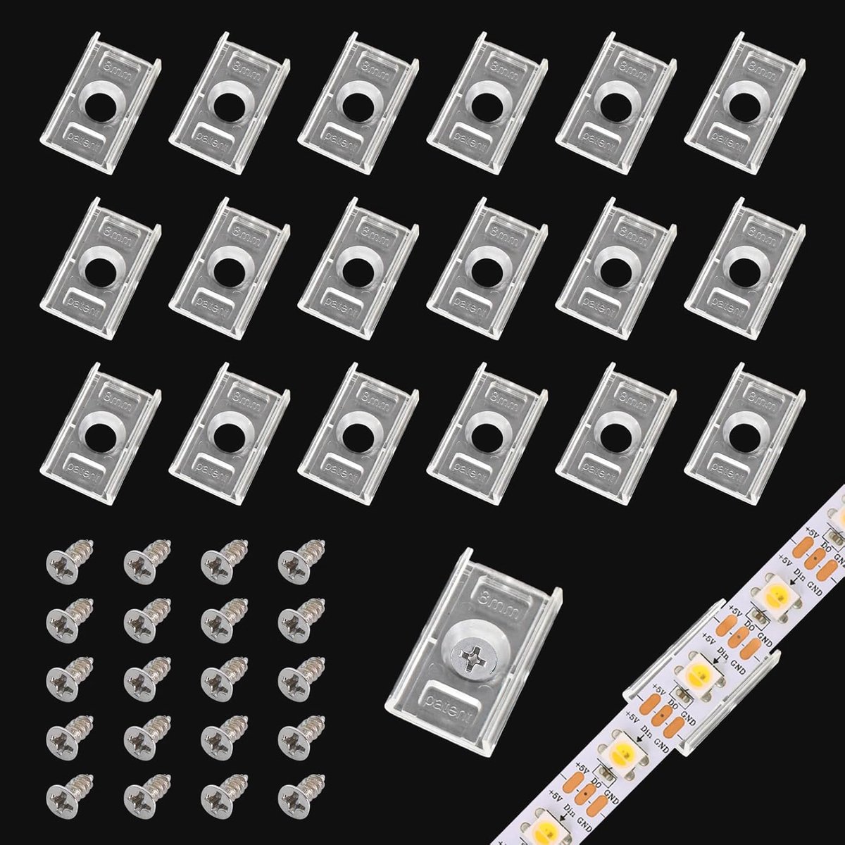 LED strip montageclips - Strip houder clips - Licht decoreren - Met schroeven - 100 stuks - Zilver