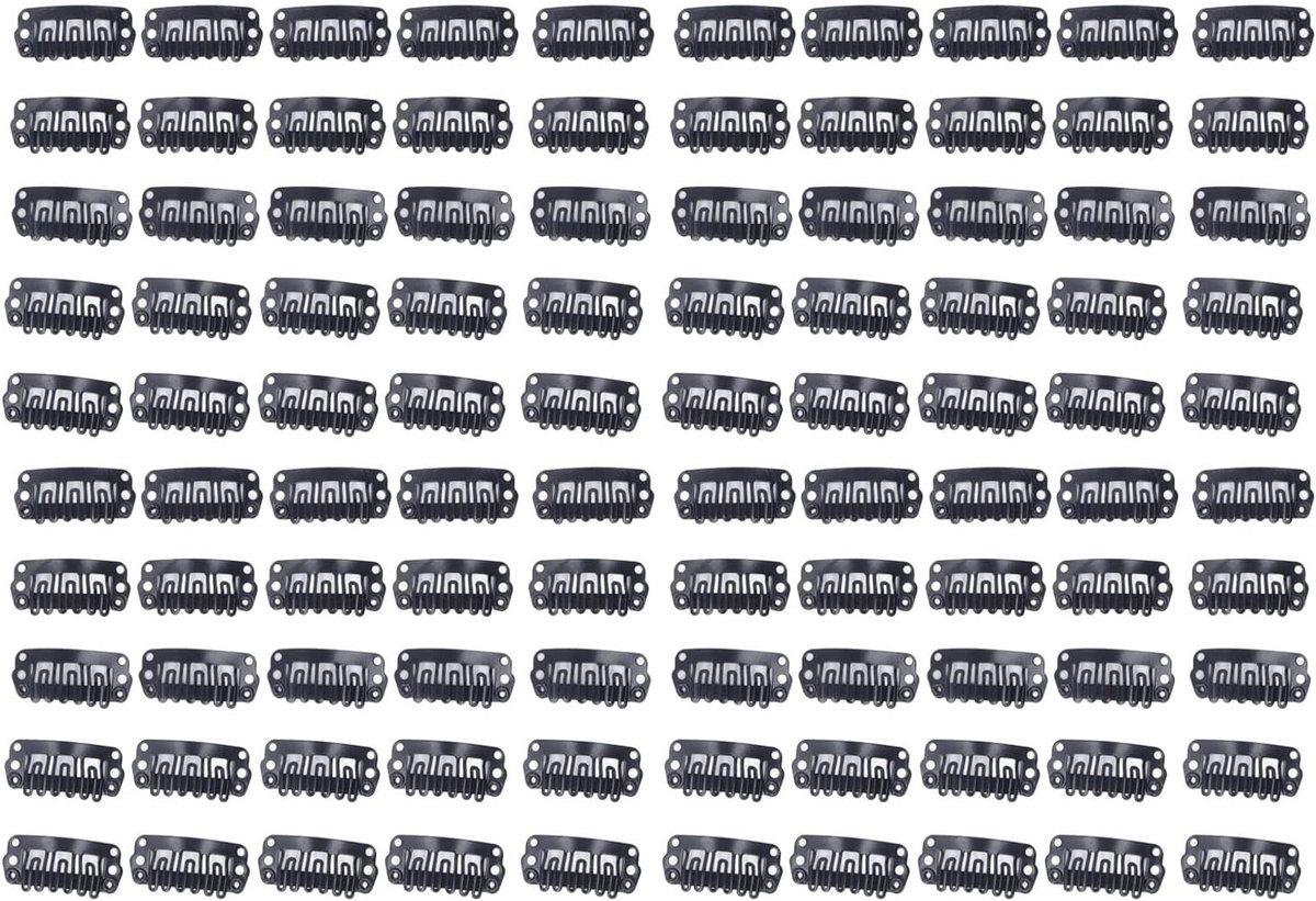 SnelShoppen - Wig Clips 100 Stuks, 2.4 cm, 6 Tanden Haarspelden, RVS Zwart Clip voor Haar Extensions en Wimpers, Ideaal voor DIY Haarstijlen
