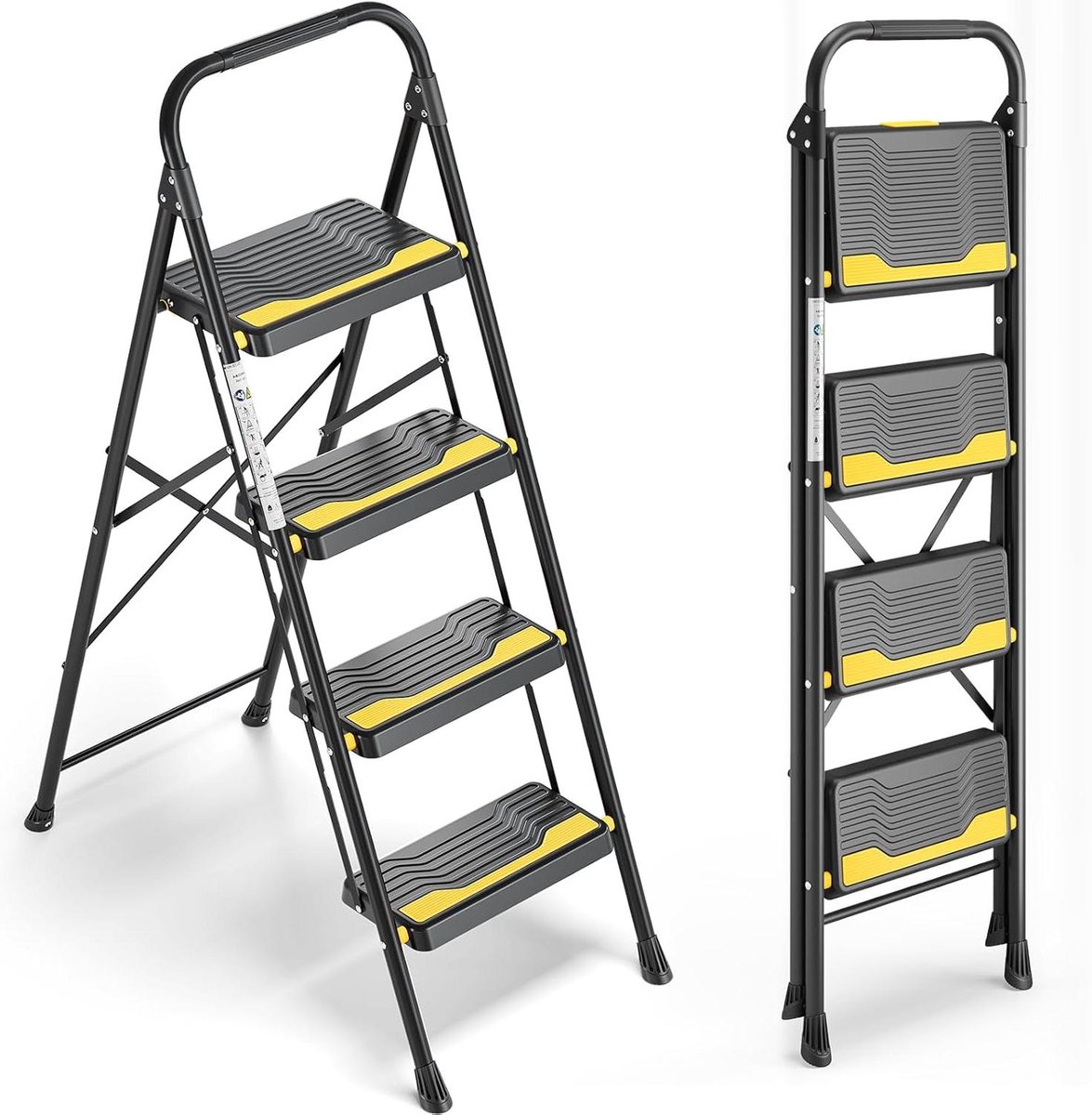Opvouwbare Ladder - Huishoudtrap Kruk - Klusjes in Huis - Brede Antislip Treden - 4 Treden - Zwart
