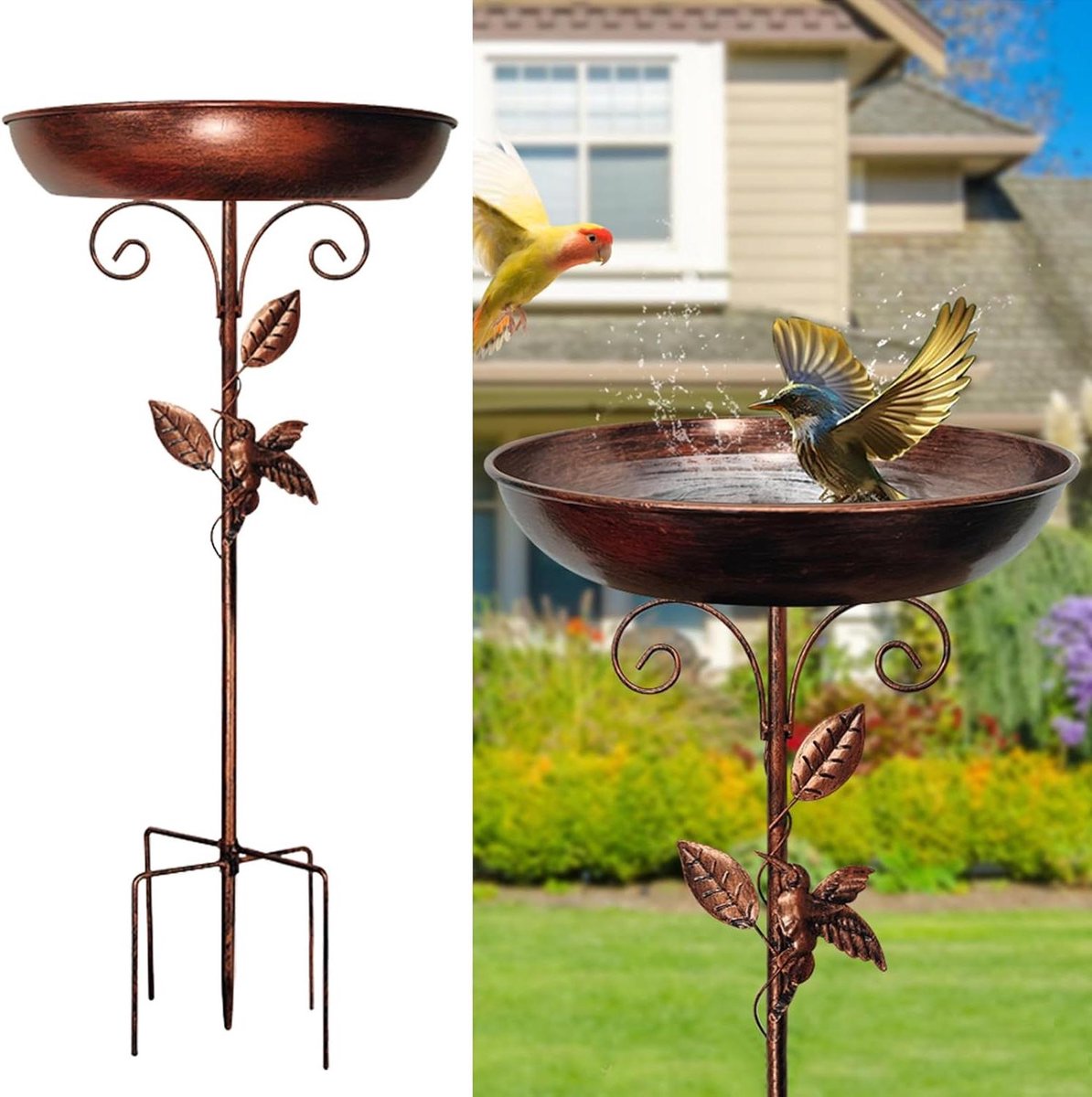 Vogelbad Tuin - Met Voeder - Dieren Voeren - Verstevigd 5-Poot Onderstel - 30cm Diameter - Bronskleurig