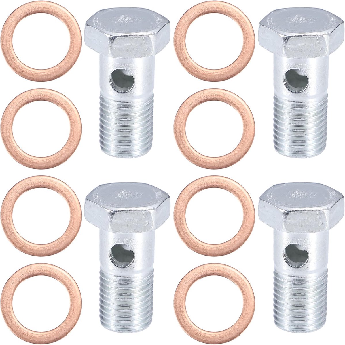SnelShoppen - Universele M14x1.5 Motorfiets Holle Schroeven Set - 35mm Lengte, 12 Stuks, Zilver, Met Ringen, Precisie Gemaakt
